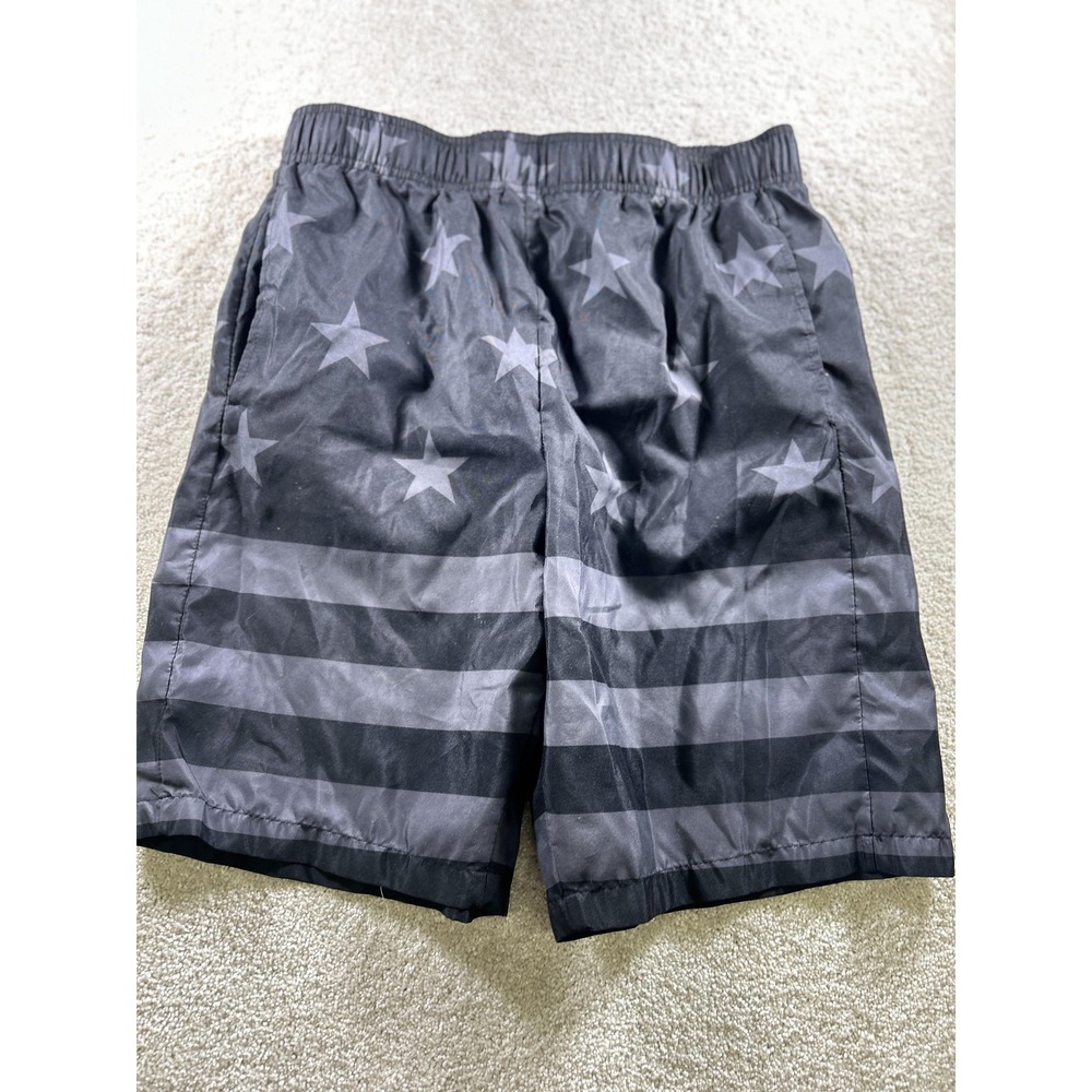 Open Trails Swim Trunks Mens Medium Black Gray American Flag Stars Stripes USA‎